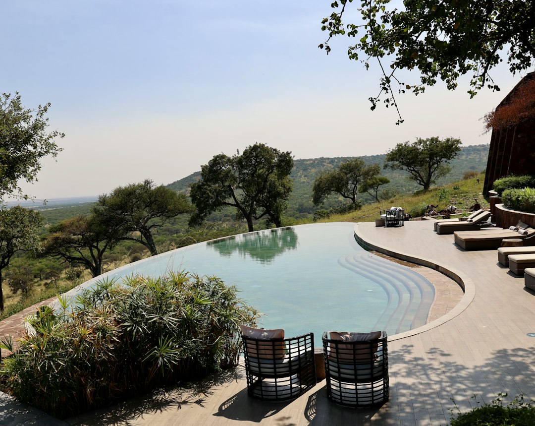 Infinity pool overlooking the landscape at a lodge in Serengeti National Park, Tanzania